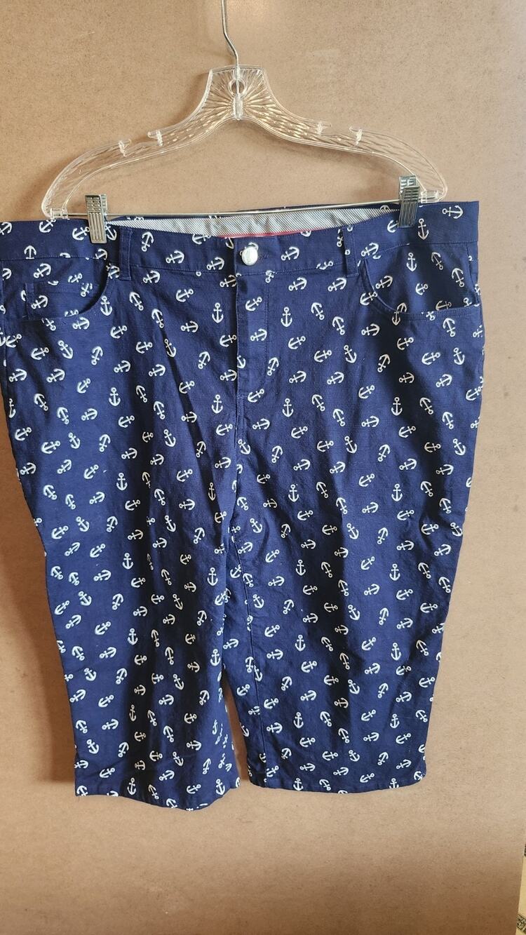 Rafaella Weekend Bermuda Shorts 18W Navy Blue Anchor Print Nautical Plus Wb85